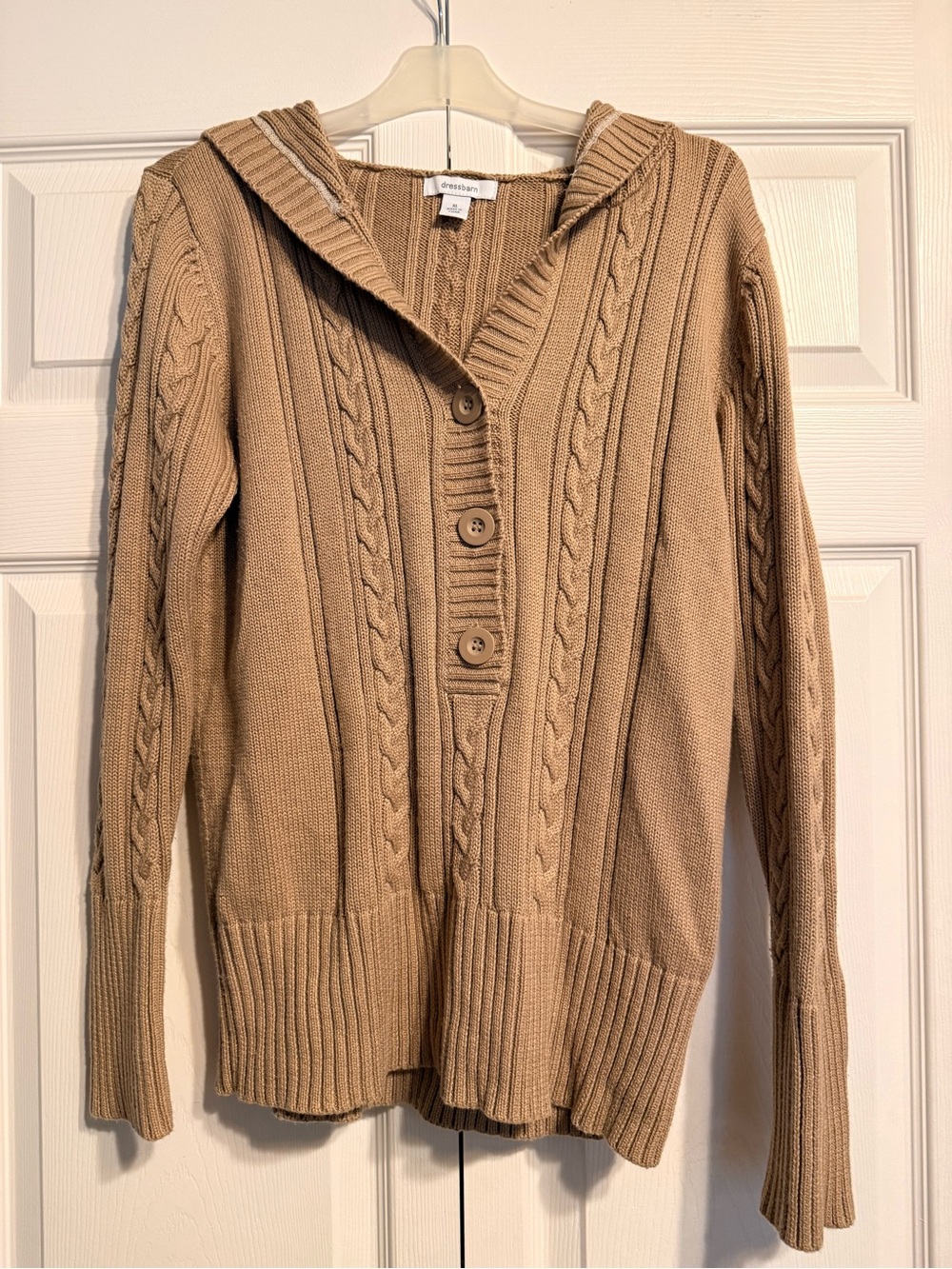 Dressbarn Women's Cable Knit Hooded Sweater - Camel